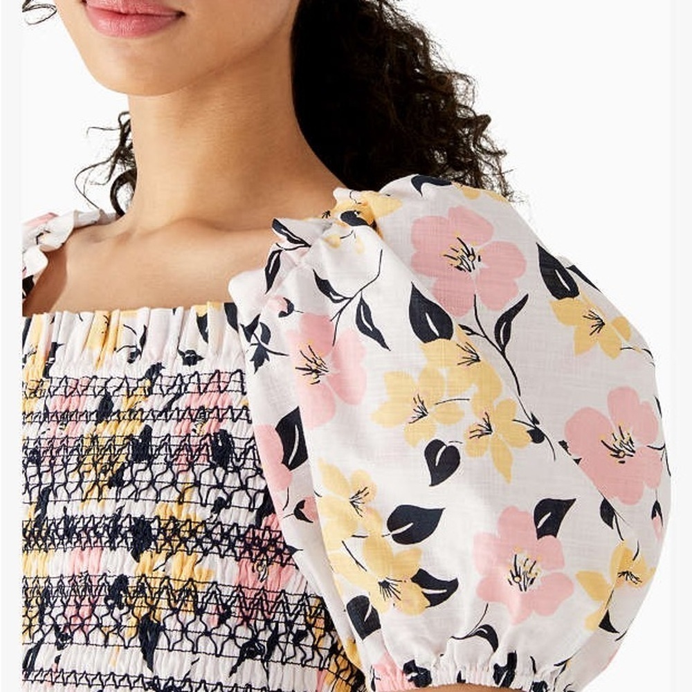 NWT KATE SPADE Lilly Blooms Floral Smocked Puff Sleeve Top | size XS - Picture 3 of 12
